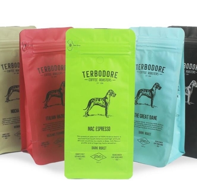 Aluminum Foil Flat Bottom Coffee Pouch Matte Printing Square Bottom 250g 500g 200 Microns